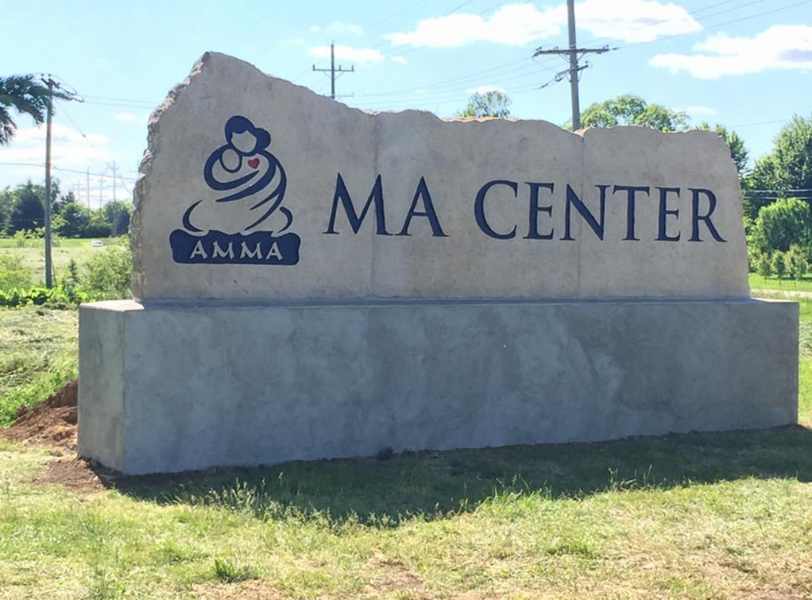 Amma MA Center custom stone sign