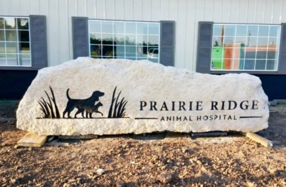 Prairie Ridge Animal Hospital custom stone sign