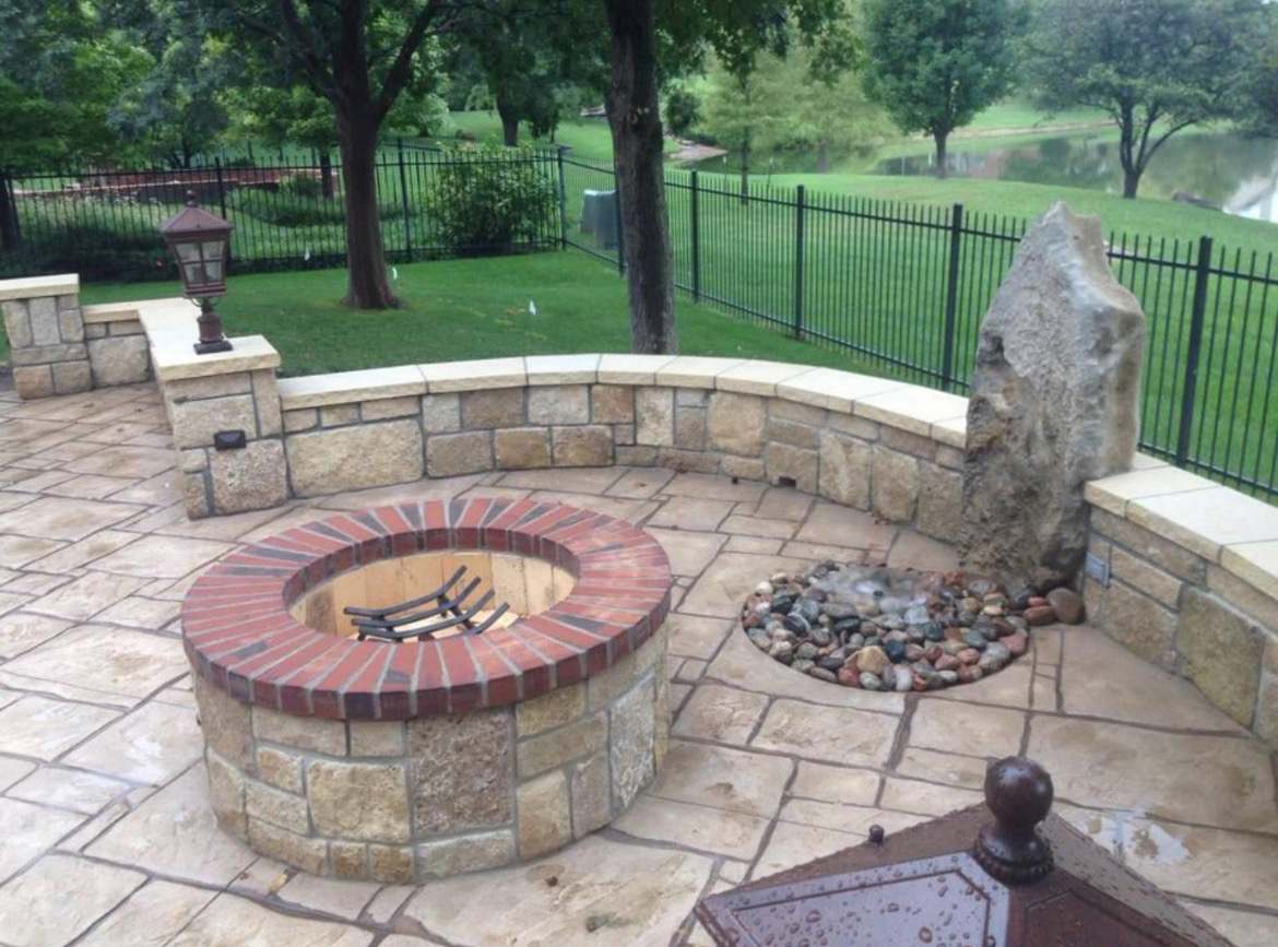 stone firepit with water feature