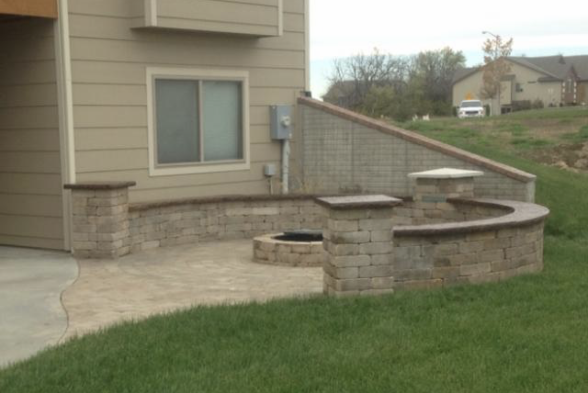 stone seating wall and firepit